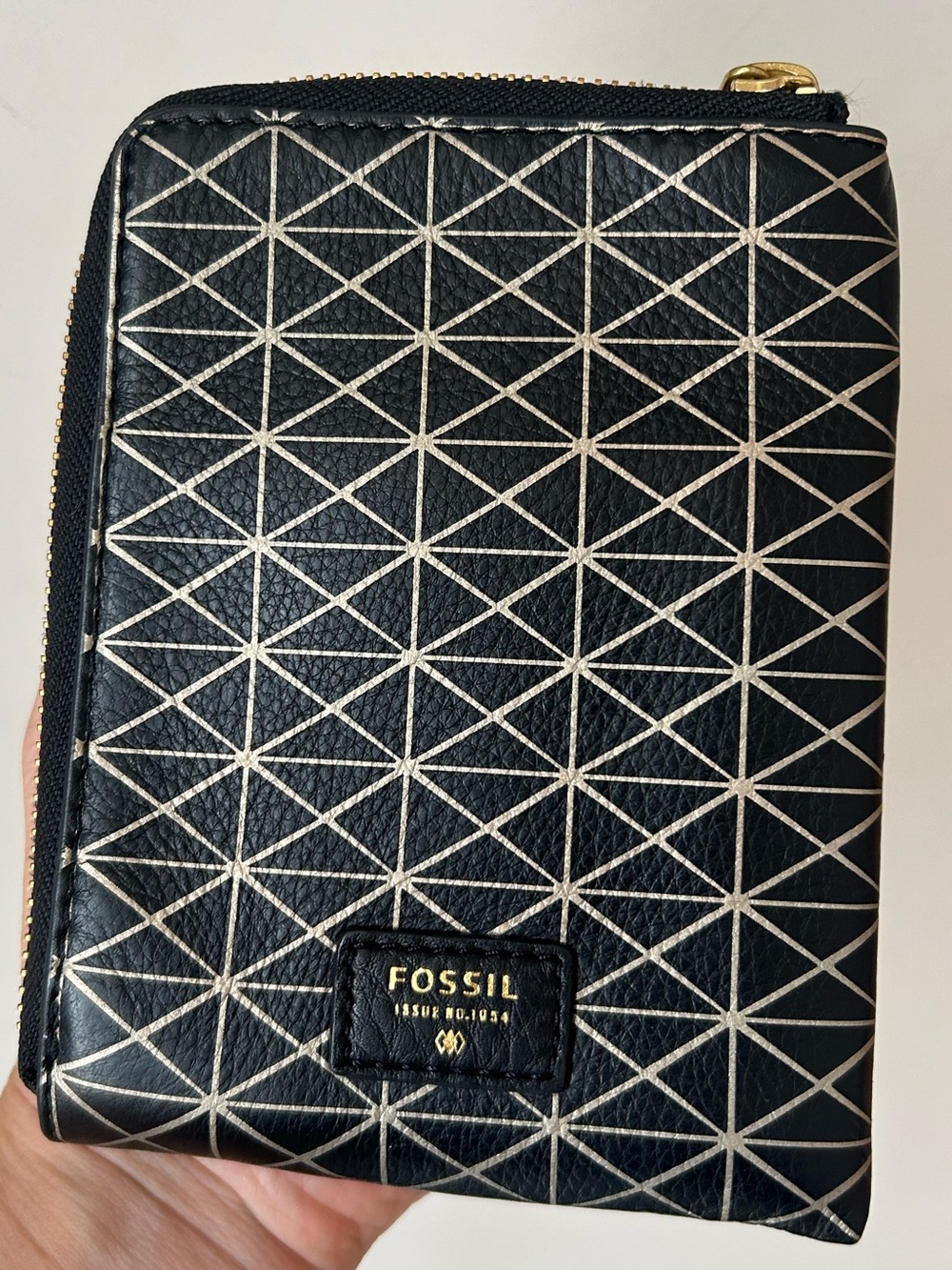 Fossil Black Geometric Print Zip-Around Passport Wallet